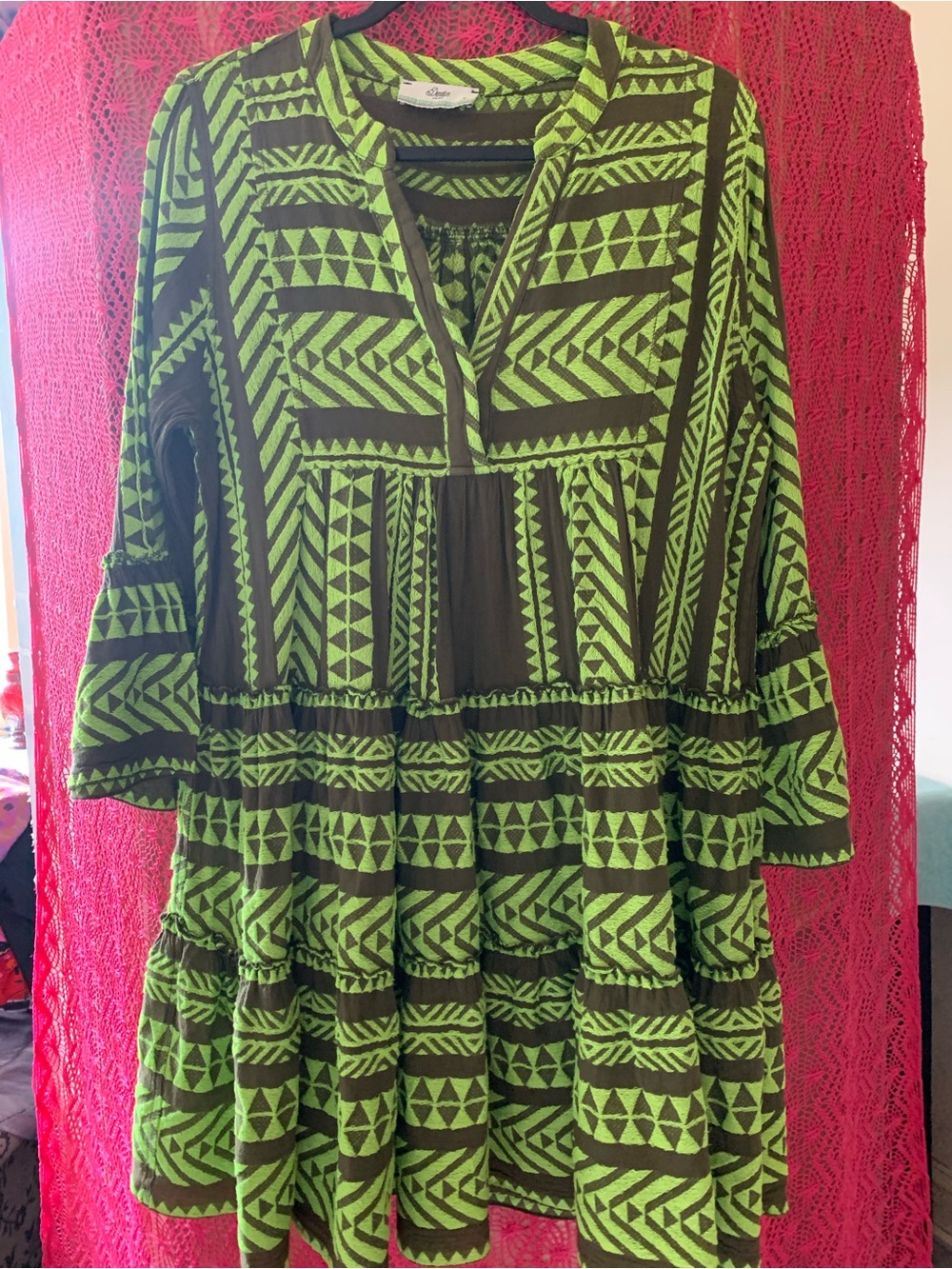 Devotion TWINS Neon and Army Green Embroidered Mini Dress